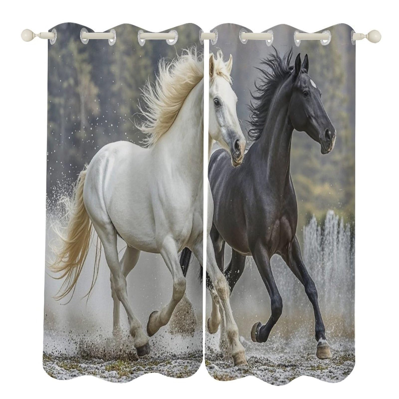 Rideaux isolants thermiques occultants chevaux au salon et salle de bain
