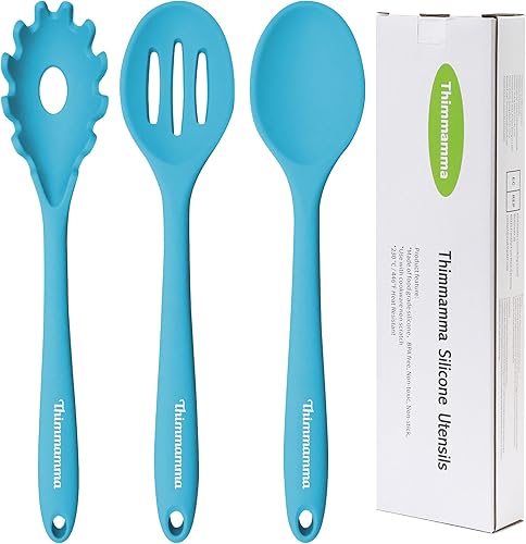 Cucharas de cocina de silicona, resistentes al calor, cuchara ranurada para pasta de silicona, juego de cucharas sólidas para utensilios de cocina