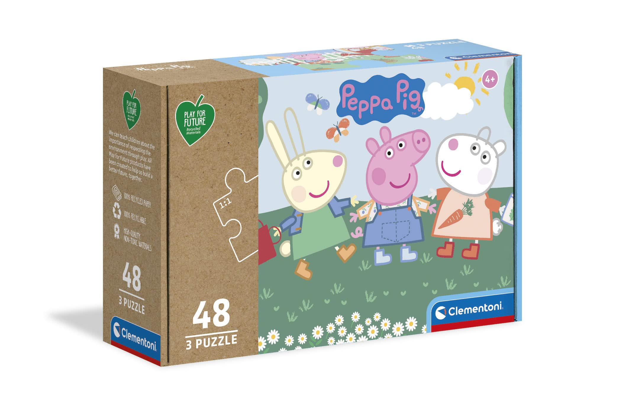 Clementoni - 25269 - Puzzle Play For Future - Peppa Pig - 3 x 48 pieces - jigsaw puzzles for kids age 4-100% Recycled Materials - Made in Italy, cartoon puzzles