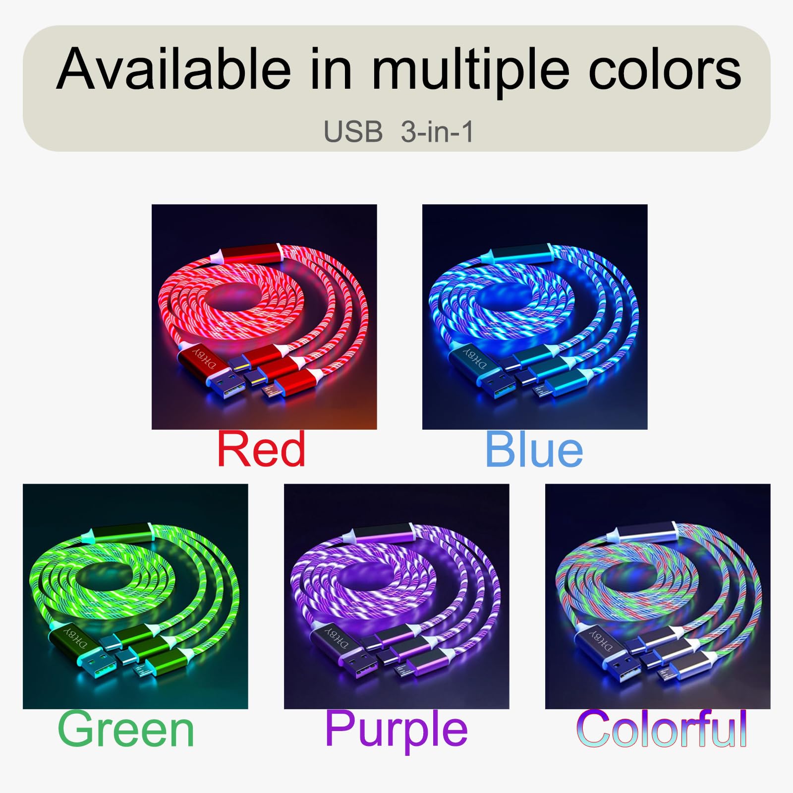Câble de charge rapide à 3 ports USB A vers micro USB/type C PD - Courant LED - Compatible avec la plupart des appareils - 99 cm - Bleu