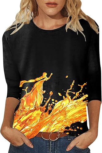 Womens Tops 34 Sleeve Summer Floral Printed Travel Cute Tops Crew Neck Slim Fit Tshirts Shirts Fall Blouse Pullovers