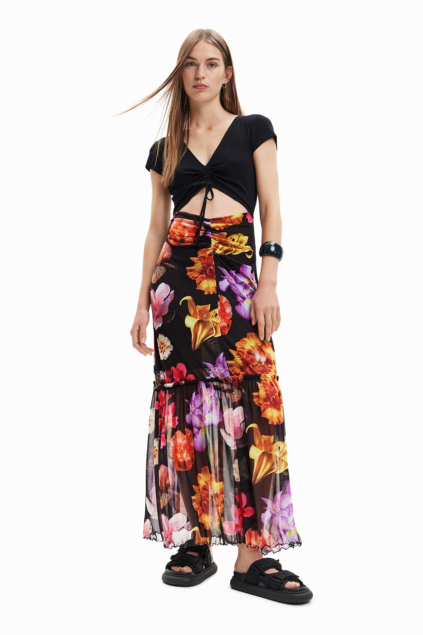 Desigual Women's Black Christian Lacroix Combination Floral Maxi Dress 23Swvk36 Medium