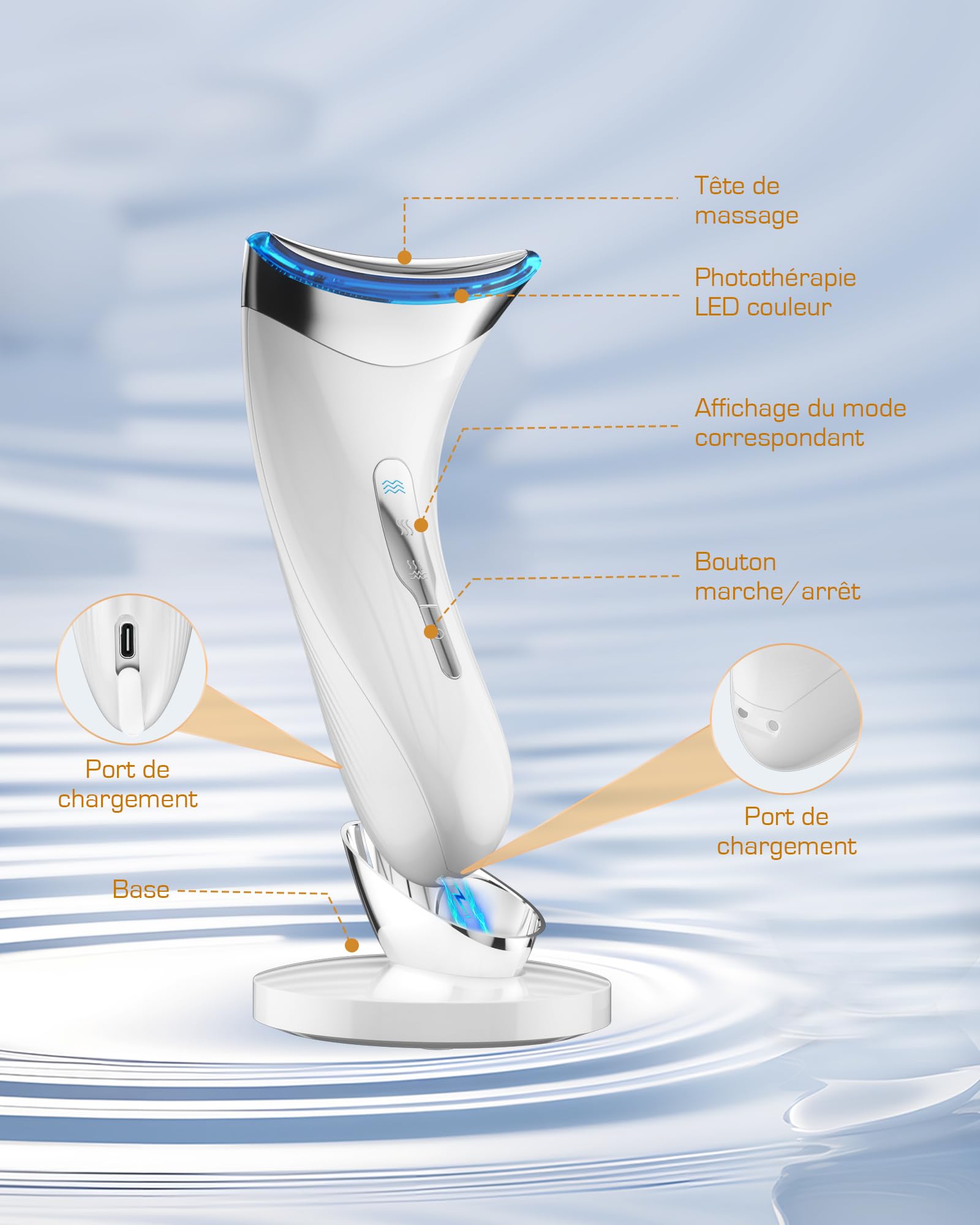 Appareil Massage Visage Anti Rides: Masseur Facial Double Menton de Beauté Electrique avec Lifting EMS Massage Thermique à 45℃ - 3 Modes LED Appareil de Beauté - Raffermissement du Visage et du Cou