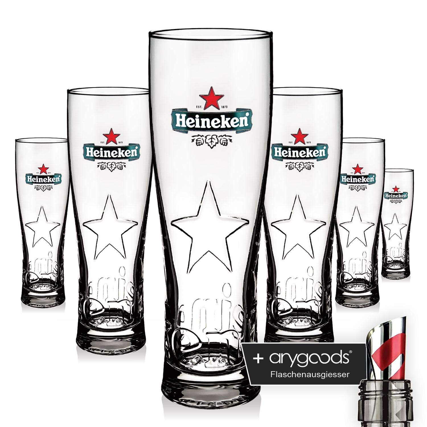 Heineken Lot de 6 verres Star Edition Edge, 0,5 l en relief, barre à gaz et bouchon anygoods