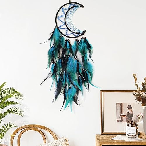 Miniatura 4 de Atrapasueños de luna negro y azul, decoración de pared hecha a mano, atrapasueños, adorno colgante de pared para dormitorio, sala de estar,