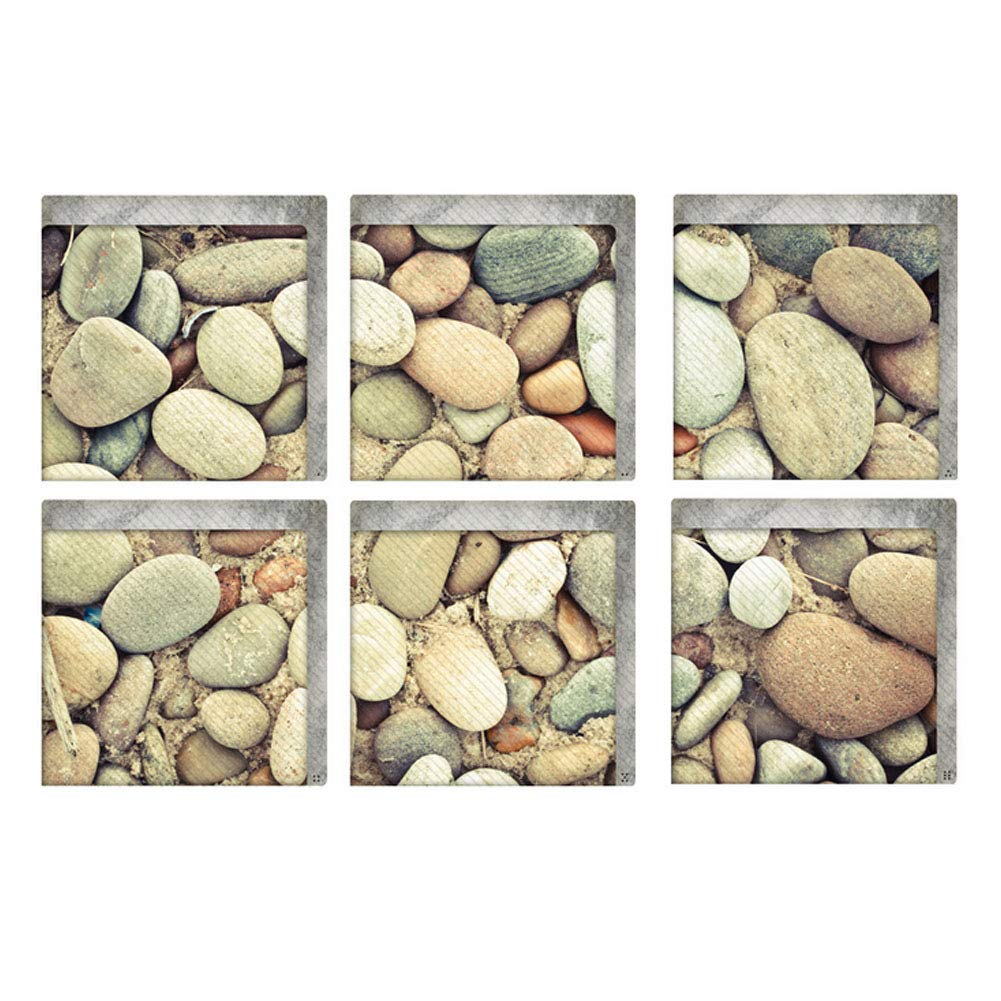 6PCS/ Set Non-Slip Bath Treads Stickers Stone Pattern Square 3D Adhesive Anti Slip Tub Tattoos Decals Bathroom Tubs Shower Tub Sticker Bathtub Appliques (Stone 5.9 X 5.9 Inch)