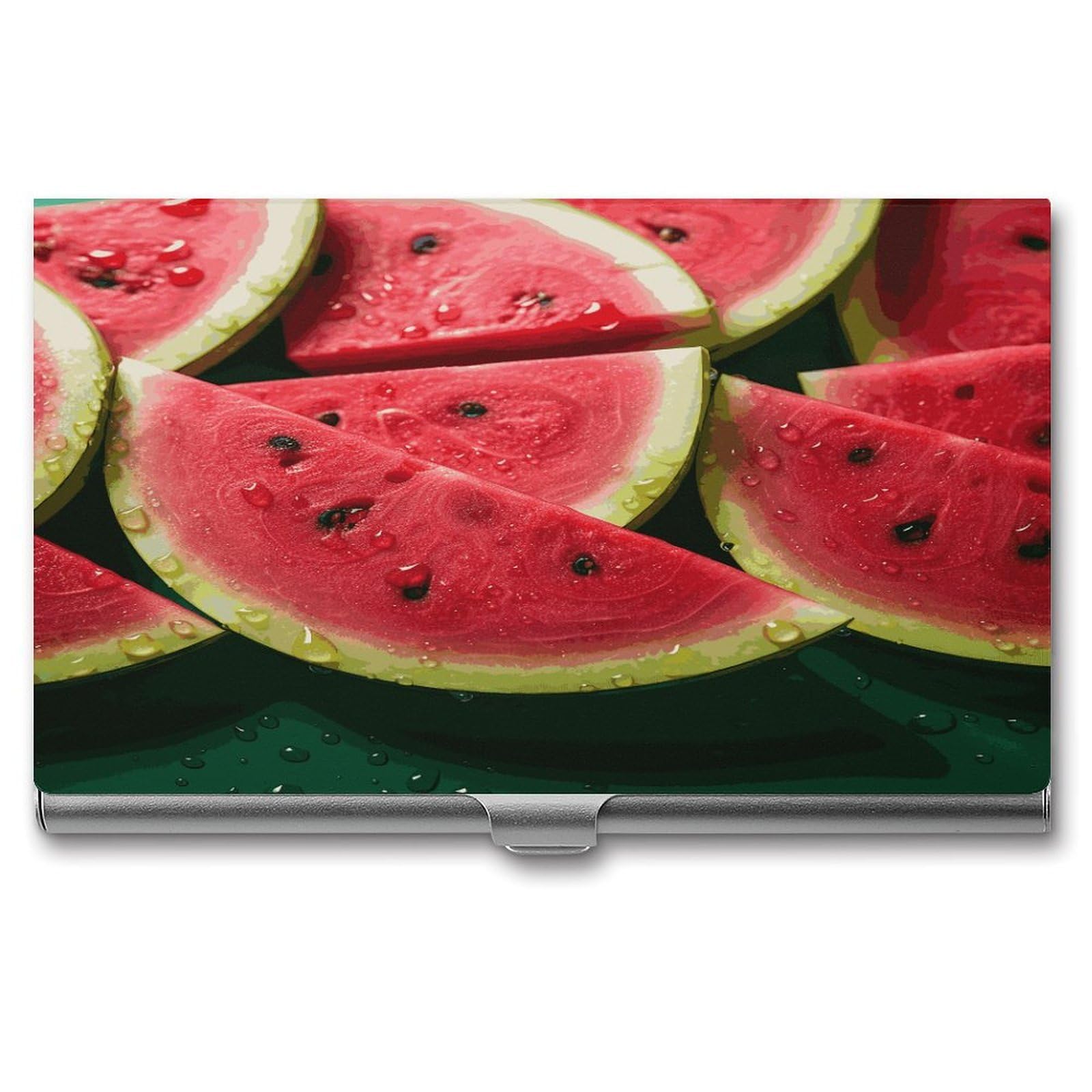 JTREHY Watermelon Beautiful Business Card Holder Slim Purse Name Card Holder Portable Metal Business Card Case Wallet Large Capacity Lightweight Business Card Case for Men Women