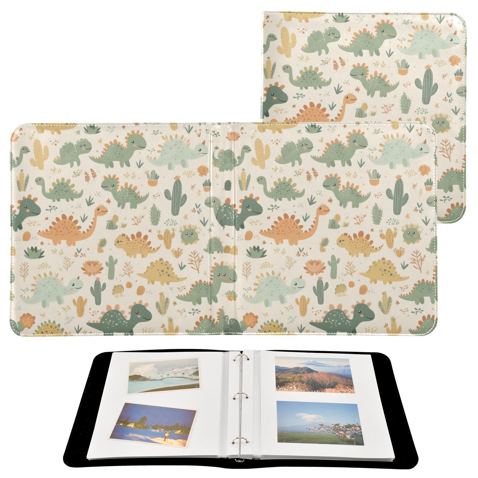 Kigai Cute Dinosaurs Photo Album Self Adhesive Scrapbook Album Leather Cover DIY Picture Scrap Book with 20 Adhesive Sheets, 11.8x24x0.8 inch