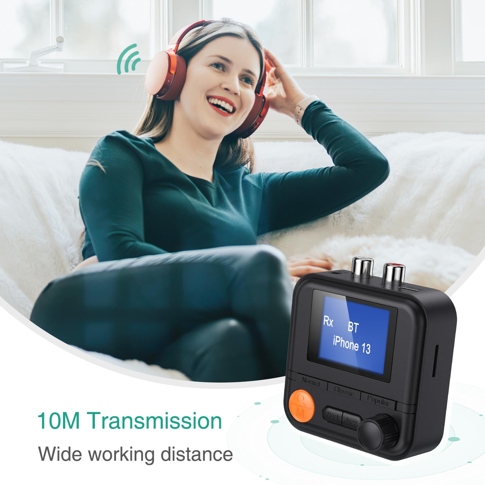 ORIA Adapter Bluetooth 5.2, 2 w 1, odbiornik Bluetooth AUX z ekranem 1,4", 5 trybów EQ, kabel AUX i RCA, bezprzewodowy adapter muzyczny Bluetooth do radia samochodowego, domowego stereo, słuchawek,