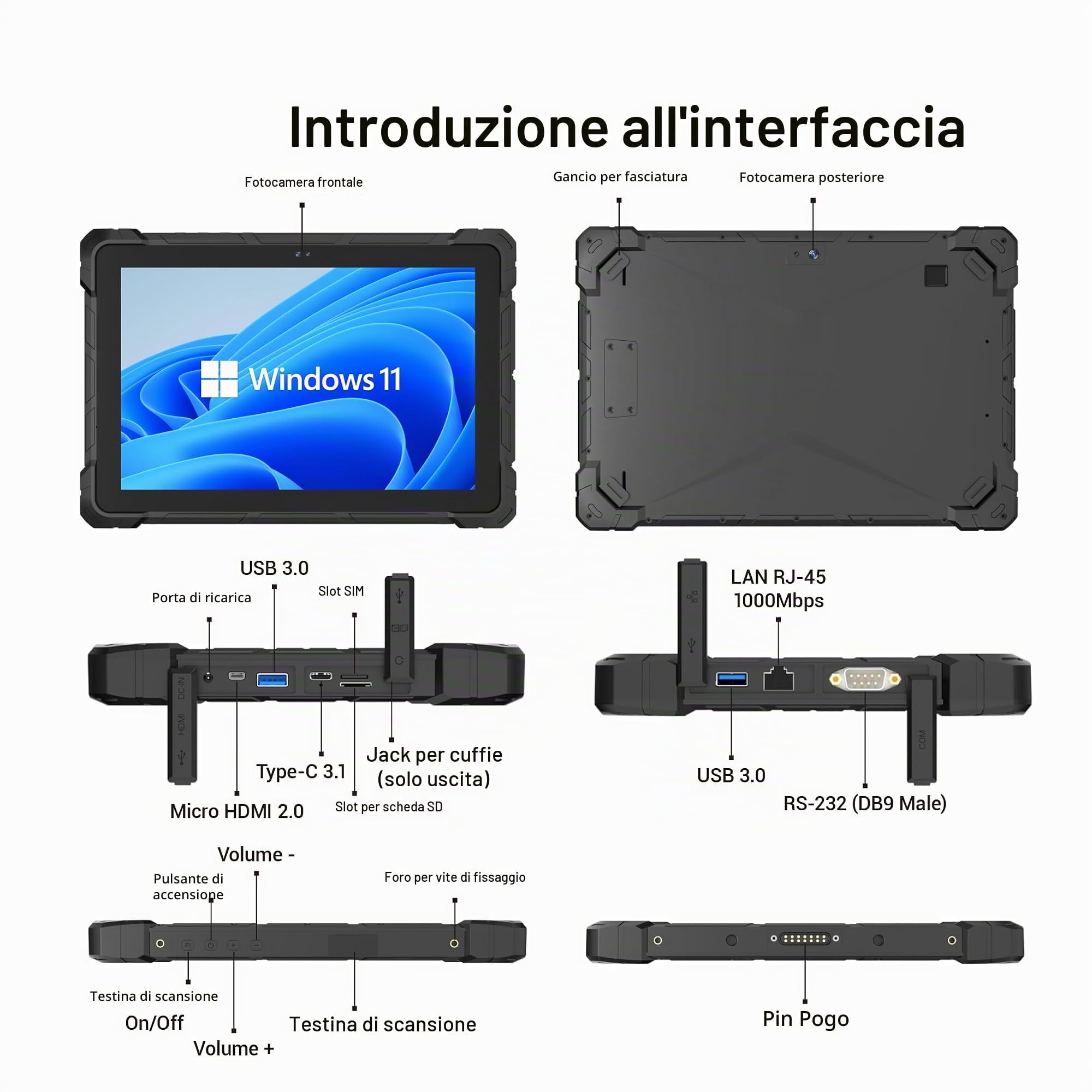 Tablet PC Rugged-HEIGAOLAPC Tablet per Esterni Industriale Robusto Win11 Pro, Impermeabile IP67, J4105, 8GB Ram, 128GB Rom 10,1" IPS Display Leggibile alla Luce Solare 1920x1200, Type-C, 4G LTE, RS232