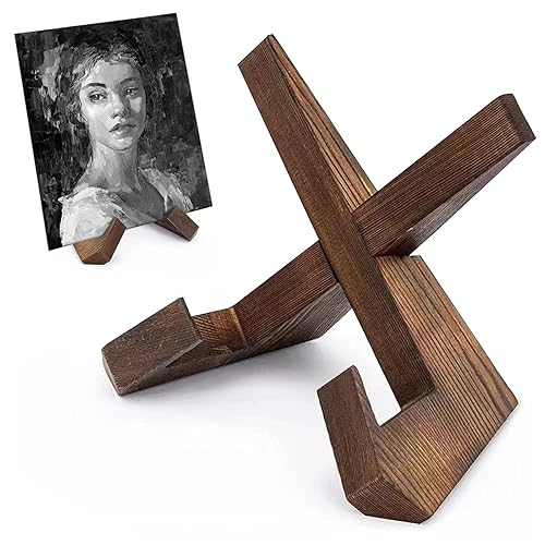 MEMOEVER Now Playing Vinyl Record Stand, Solid Wooden Vinyl Record Holder Display Stand, Retro Now Spinning Record Stand for Vinyl Record, Photo Album Book (Brown)