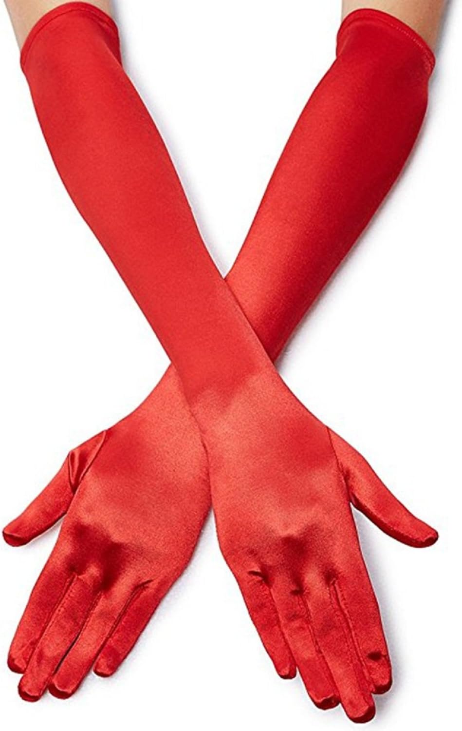 Lansian Long Opera Party Gloves for Women 1920s 20s Satin Gloves Costumes Elbow Length Bridal Evening Dress, 21 inches
