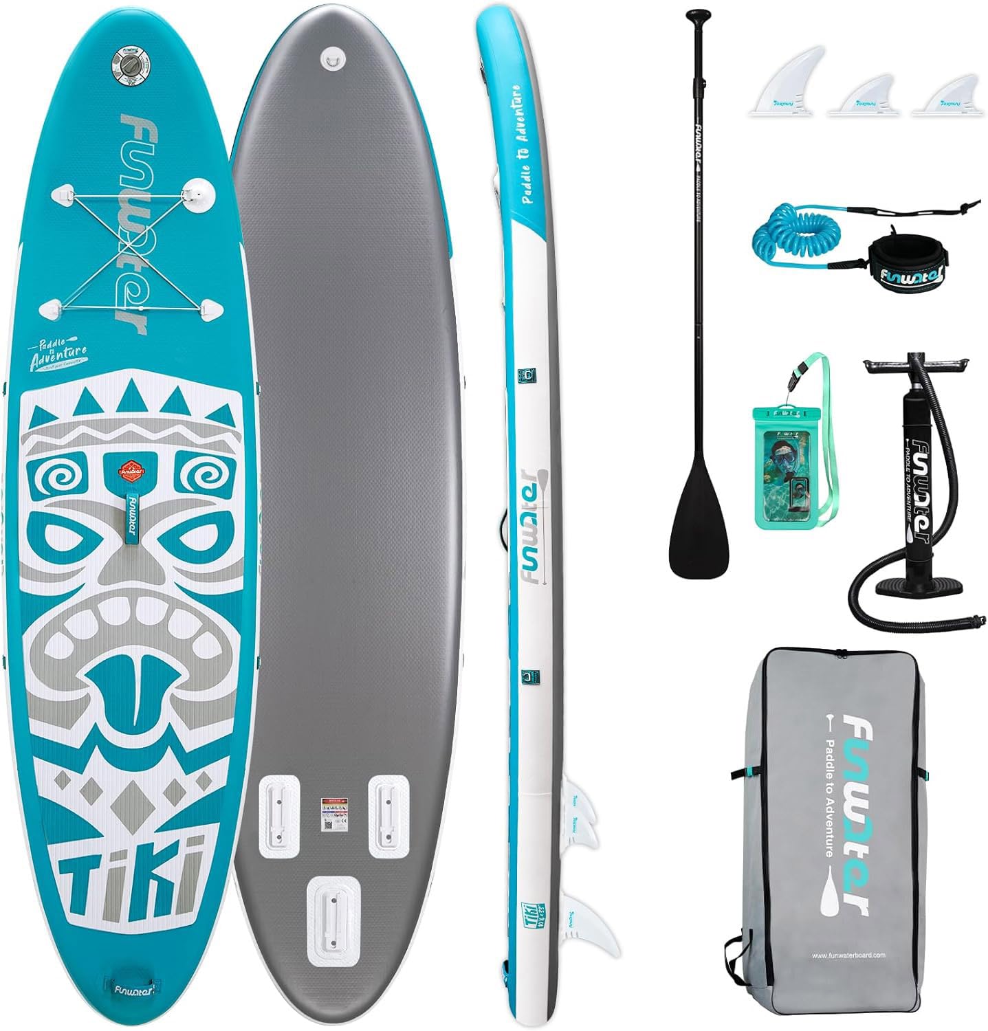 FunWater SUP Gonfiabile Stand Up Paddle Board Tavole da SUP Gonfiabili Adulti Tavola da Surf con Accessori Pompa a Mano,Pagaia,3 Pinne