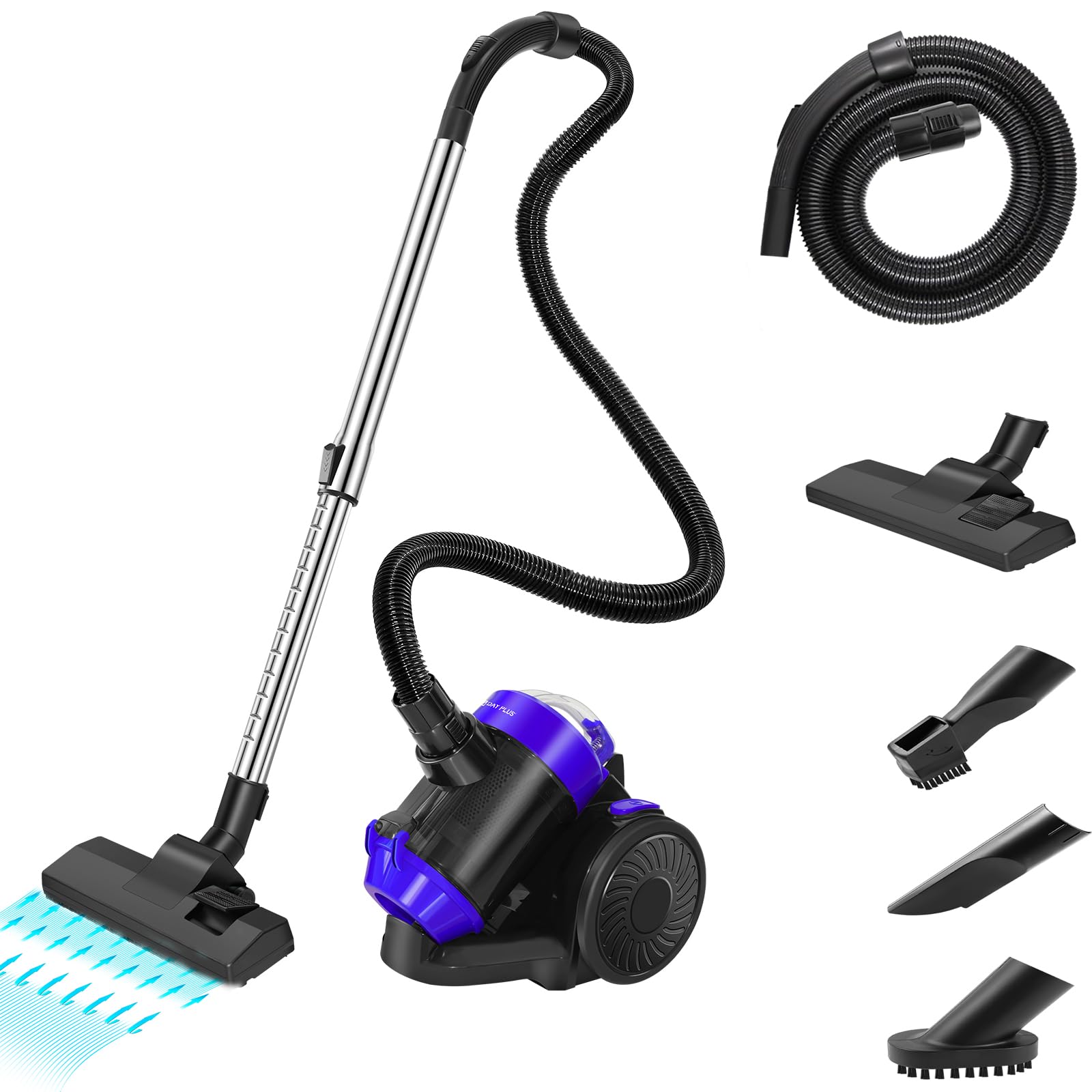Aspirapolvere a ciclone, 1000 W, senza sacchetto, aspirapolvere con tecnologia ciclonica, potente, compatto e leggero, cilindro per aspirapolvere con filtro HEPA, bocchetta per pavimenti duri e