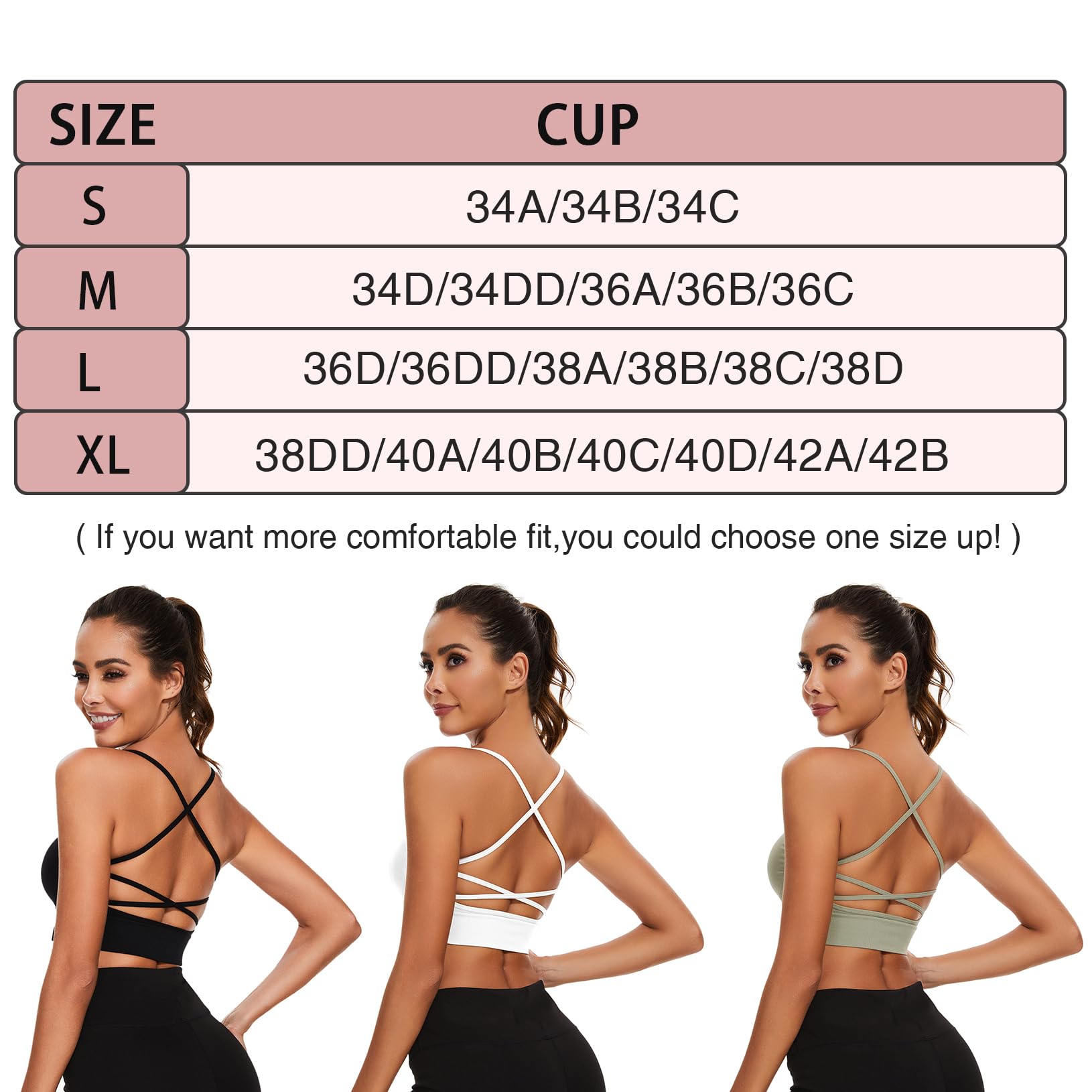 Sykooria Reggiseno Sportivo Donna Top Reggiseno Donna Senza Ferretto con Imbottito Top Donna Fitness Supporto Bustino per Yoga Running S-XL