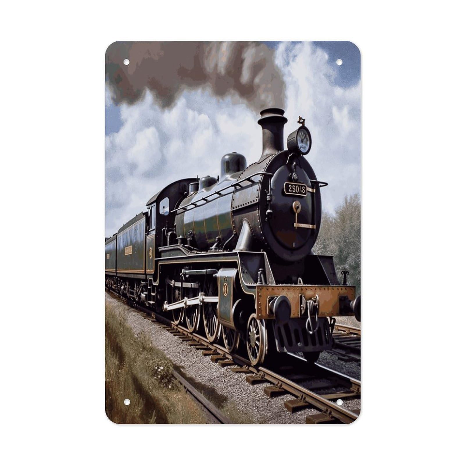 LDGSUPH Steam Locomotive Train Wall Art Prints Folded Edge Iron Sheet Painting with Holes for Wall Prints Decorative Picture Metal Signboard Decor Painting for Outdoor Indoor Wall Decor