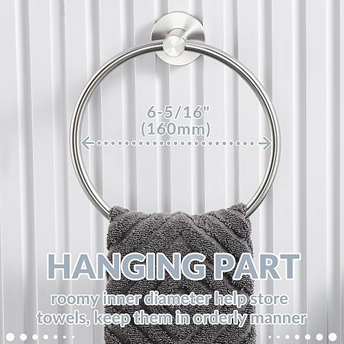 Miniatura 8 de APLusee Toallero de baño de níquel cepillado, soporte de toalla de mano de acero inoxidable 304 para baño y cocina, colgador giratorio redondo