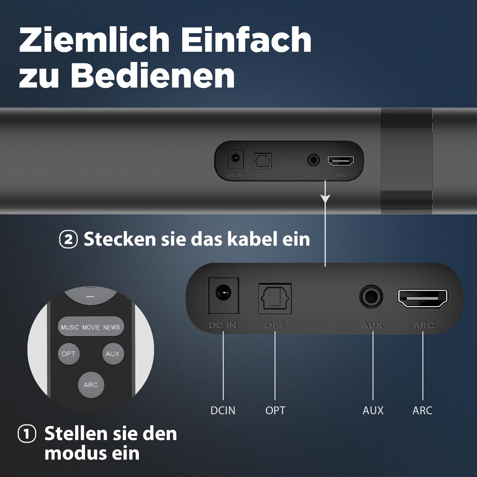 GarageRock Soundbar für TV Geräte, Teilbare 2-in-1 Set of TV Soundbar, Auto-Volume-Boost, 3 Sound Modi, Surround Soundsystem, Bluetooth 5.3, ARC/Opt/Aux, TV Lautsprecher für Fernseher, Monitor, 1pcs