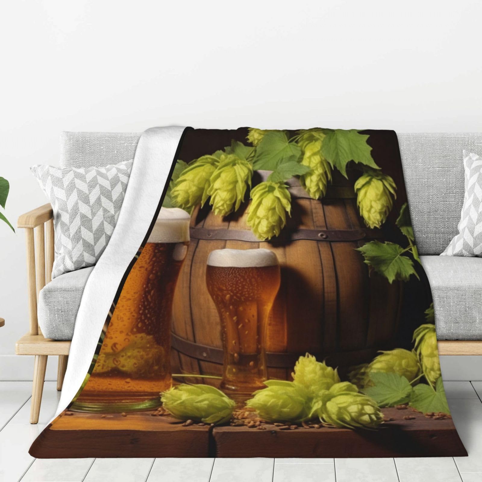 Beer and Hop Cones Throw Blanket Plush Flannel Fleece Blanket, Soft Lightweight Cozy Blankets 40"X30" for Bed Couch Sofa Travel