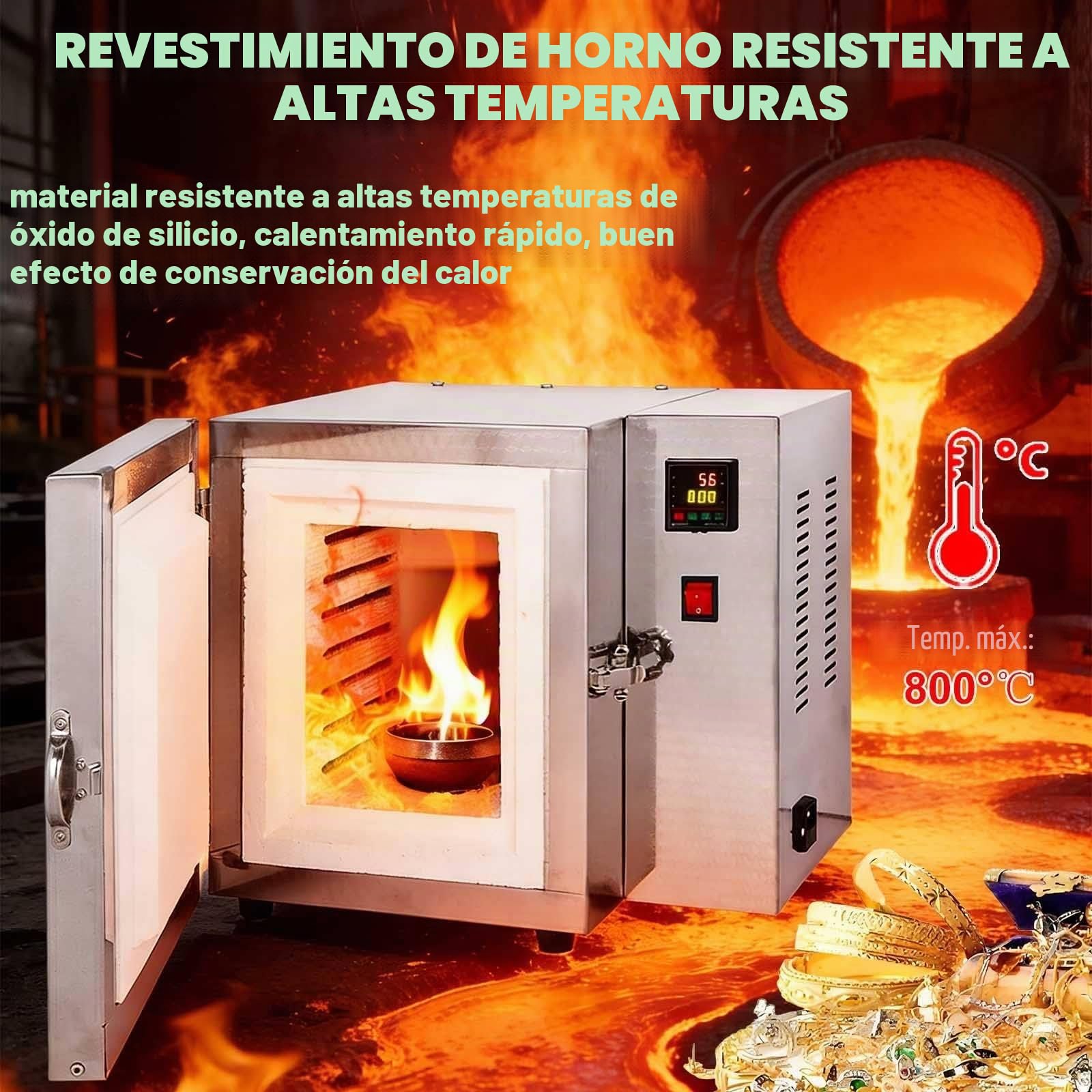 Horno Eléctrico Digital 1500W - Máx. 800°C para Cerámica, Alfarería y Fundición de Joyas, Horno para Estudio Doméstico con Guantes y Herramientas, Cámara 15x15x20cm