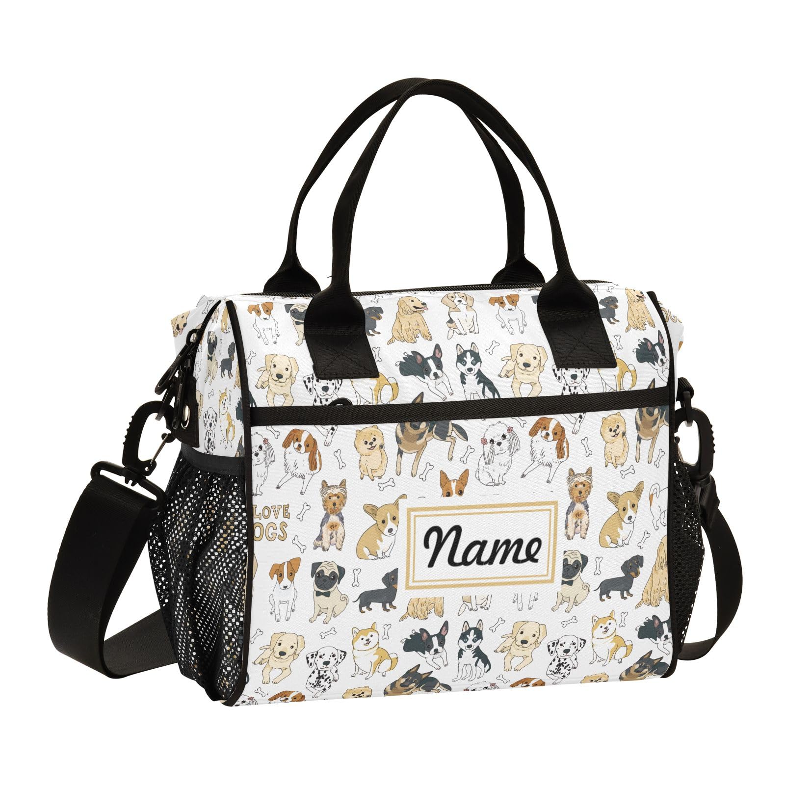 Custom Insulated Lunch Bag Doodle Dog Pug CorgCooler Tote Bag Organizer with Adjustable Shoulder Strap Reusable Lunch Box for School Kids