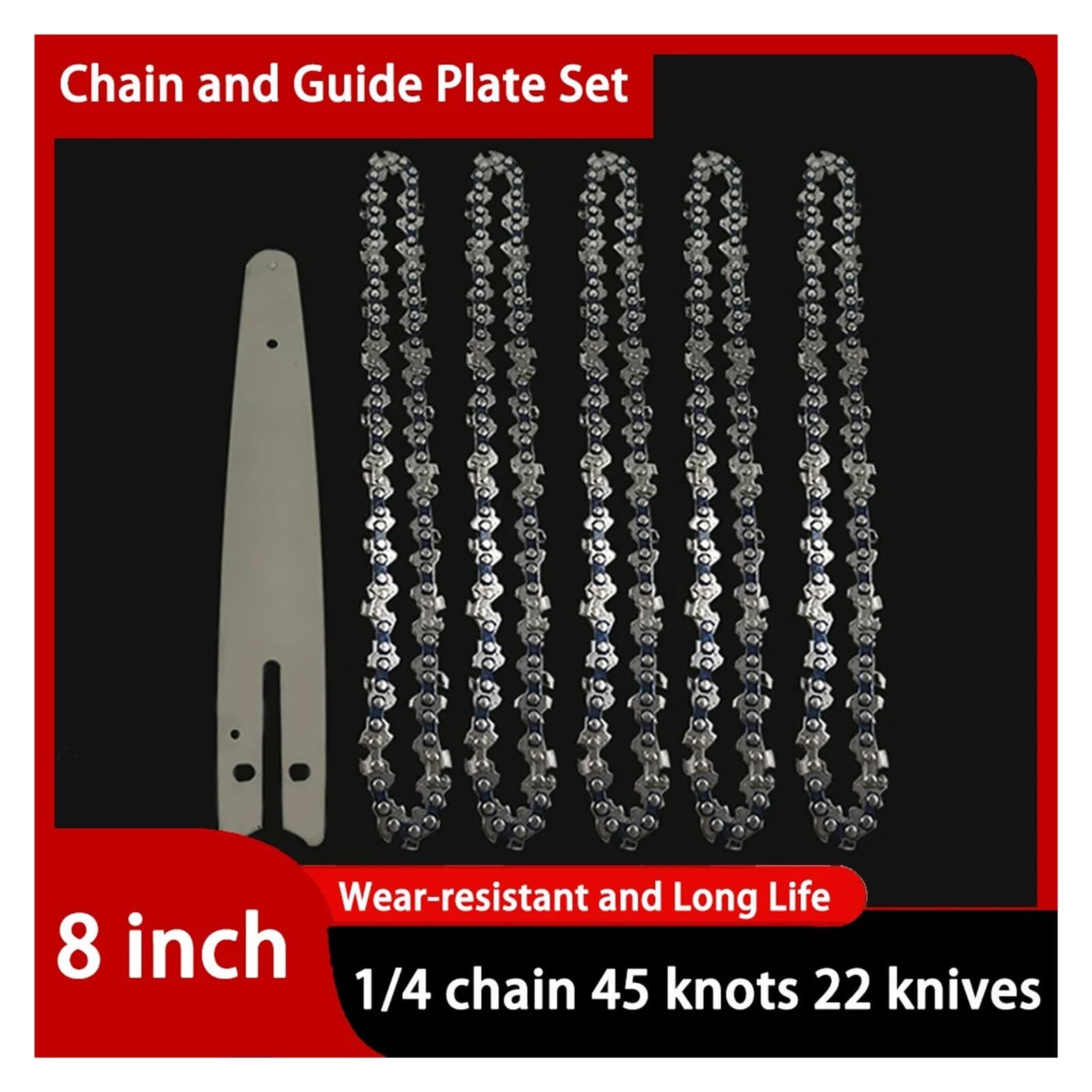 Łańcuch do mini piły łańcuchowej 8 cali 1/4"P piła elektryczna 45 węzłów 22 noże brzeszczot piły bezprzewodowa mini piła prowadnica łańcucha piła łańcuchowa do drewna(8-inch Set4)