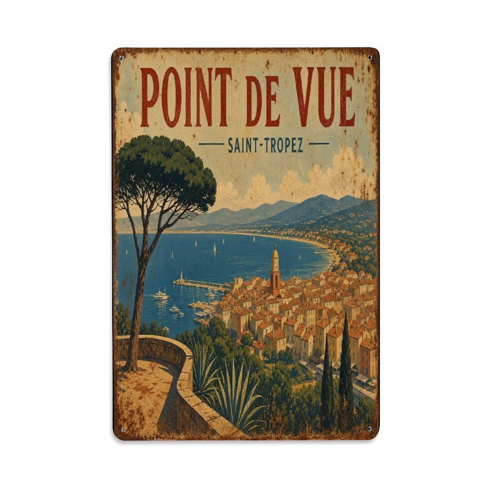Provence Village Lifestyle French Travel Metal Tin Sign Plaque Wall Decor for Cafe, Man Cave, Club Bar, Office, Home Garden Round Metal Poster 8x12Inch
