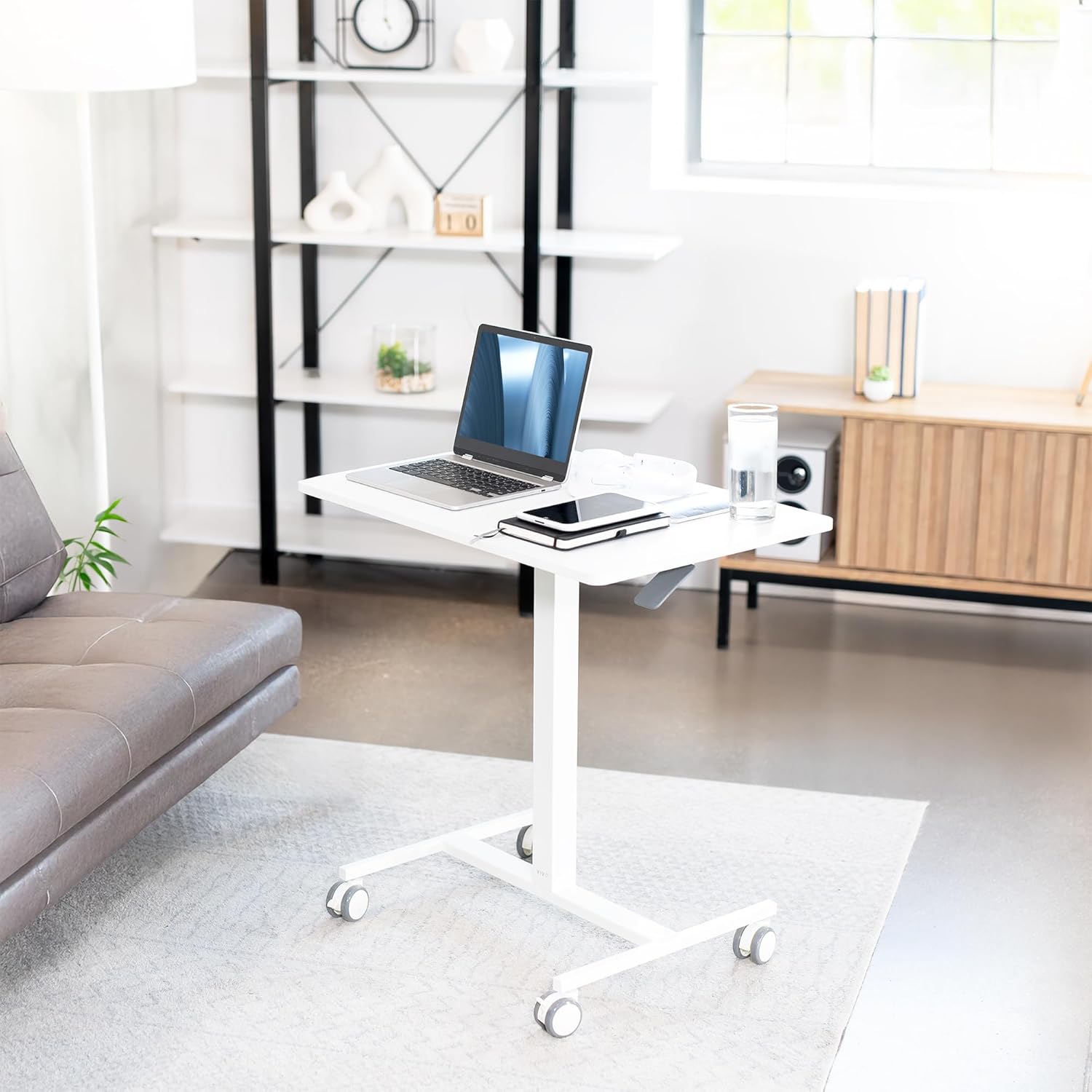 VIVO Mobile 28 inch Standing Laptop Cart, Height Adjustable Small Rolling Desk Workstation, Locking Wheels, White, CART-V00LW