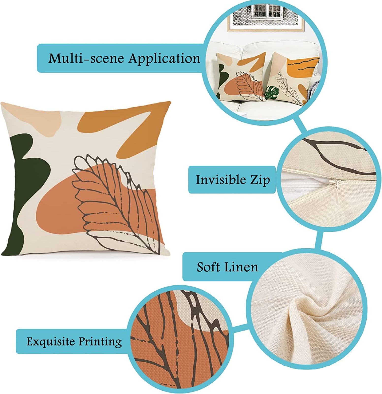 Funda Cojin 60x60cm Juego de 4 Blanco y negro Decoracion Hogar Moderno Fundas de Cojines Lino Patrón Geométrico Fundas de Almohada Decorativos para Sofa para Sala Jardín Cama Sillas Hogar Regalo-MT70
