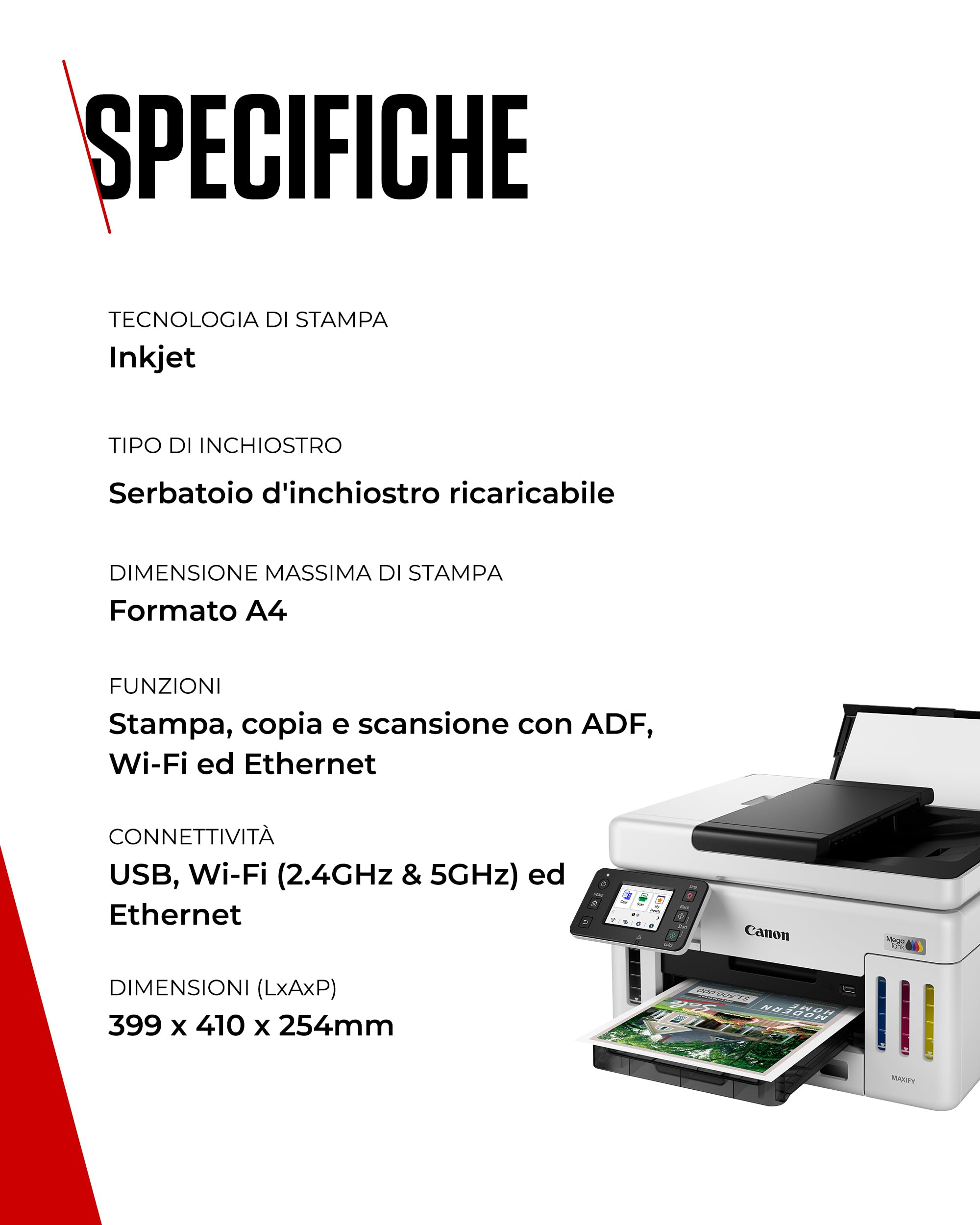 Canon MAXIFY GX6150 Stampante Ufficio Compatta – Stampante con Scanner Multifunzione | Tecnologia MegaTank per Stampe, Copie e Scansioni | Connessione Wireless, Ethernet e USB