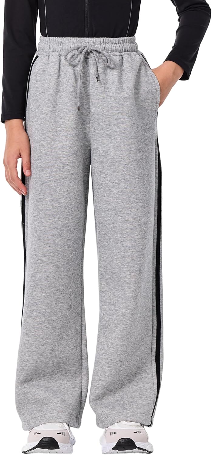 Girls Wide Leg Sweatpants with Side Stripes High Waist Baggy Track Sweat Pants for Kids to Teens 5-14 Years - Image 2