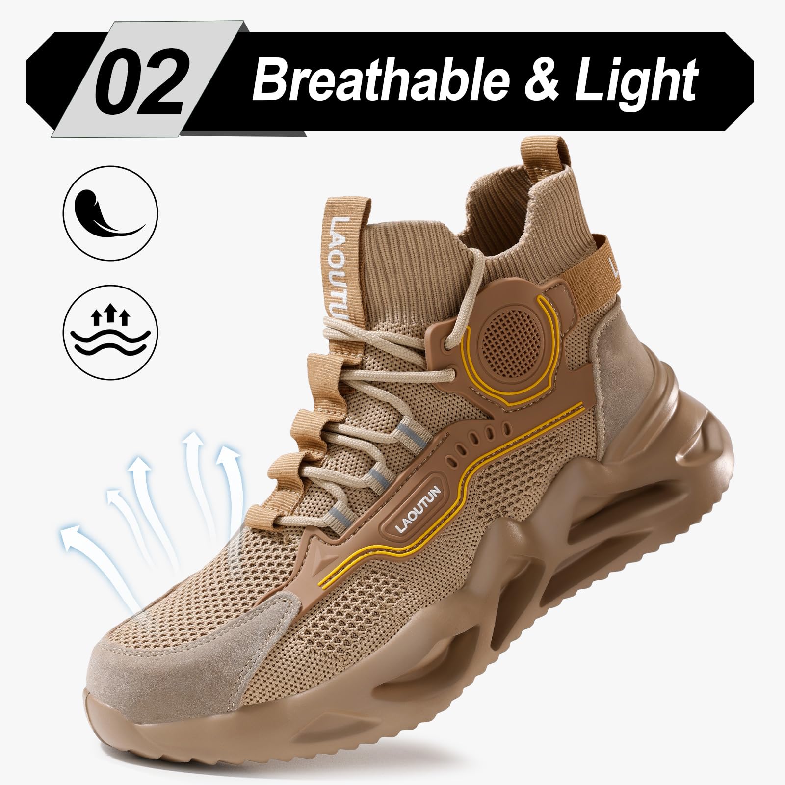 LAoutun Zapatillas de seguridad cómodas con puntera de acero, zapatos de seguridad para hombre, botas de trabajo ligeras para hombre, zapatos de trabajo de protección industrial, color negro oscuro