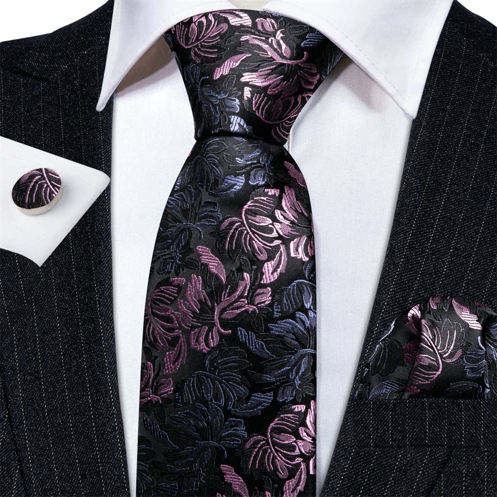 Corbata de Hombre Corbata de Seda con Flores Azules Juego de Gemelos Cuadrados de Bolsillo Boda