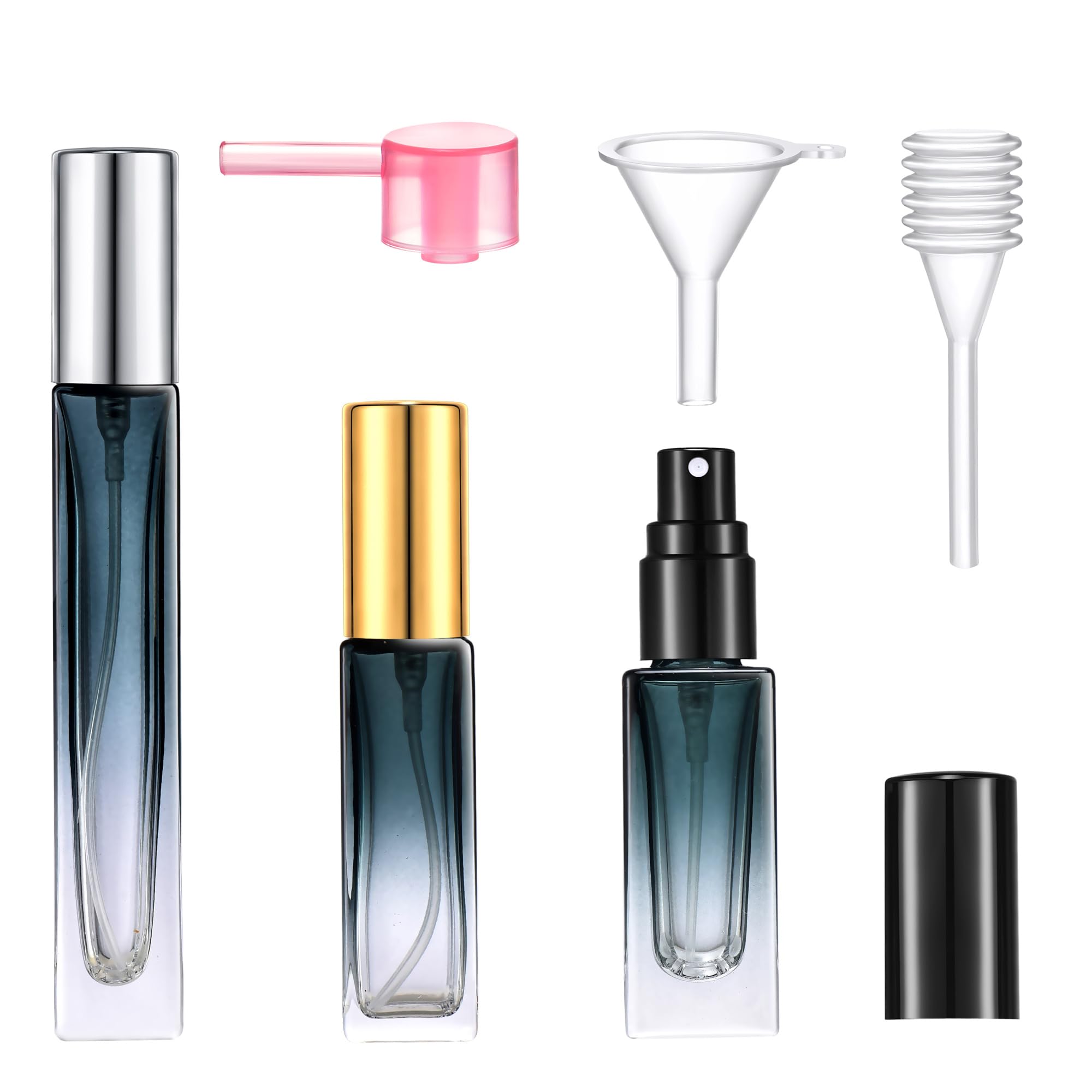 Yikimyfo 3Pcs-Green(5Ml+9Ml+10Ml) Atomizer Sprayer For Perfume, 3 Pack(5Ml+9Ml+10Ml) Travel Perfume Bottle Refillable Fine Mist Glass Perfume Spray Bottles Leak-Proof Cologne Bottles Empty Perfume Atomizer