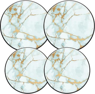 Gas Stove Burner Covers,Set of 4,Metal Cover for Electric Stovetop Kitchen,8 Inches and 10 Inches,Close Up Of Marble Surface With Gold Leaf