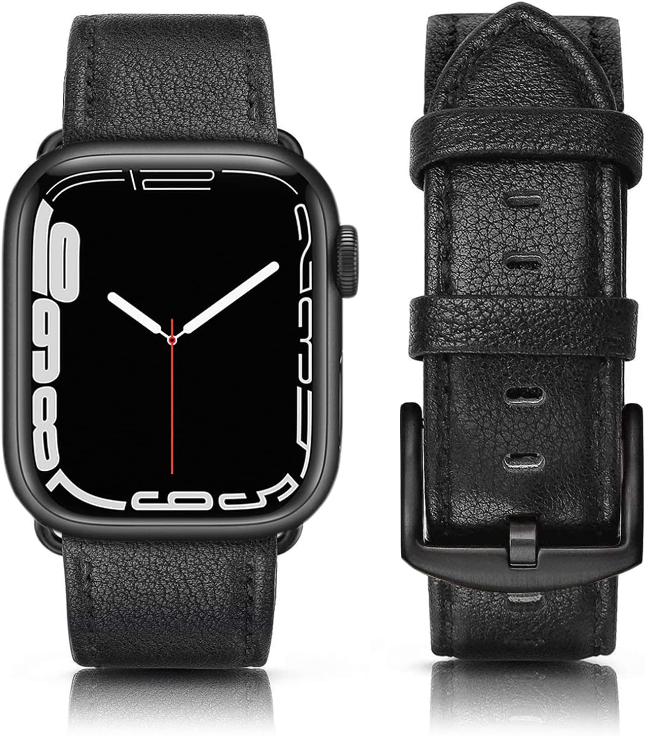 Tuocal Genuine Leather Strap Compatible with Apple Watch 42mm (Series 3/2/1) 44mm 45mm 46mm for Men Women Vintage Leather Straps Compatible with Apple Watch Series 10 9 8 7 6 5 4 3 2 8 SE