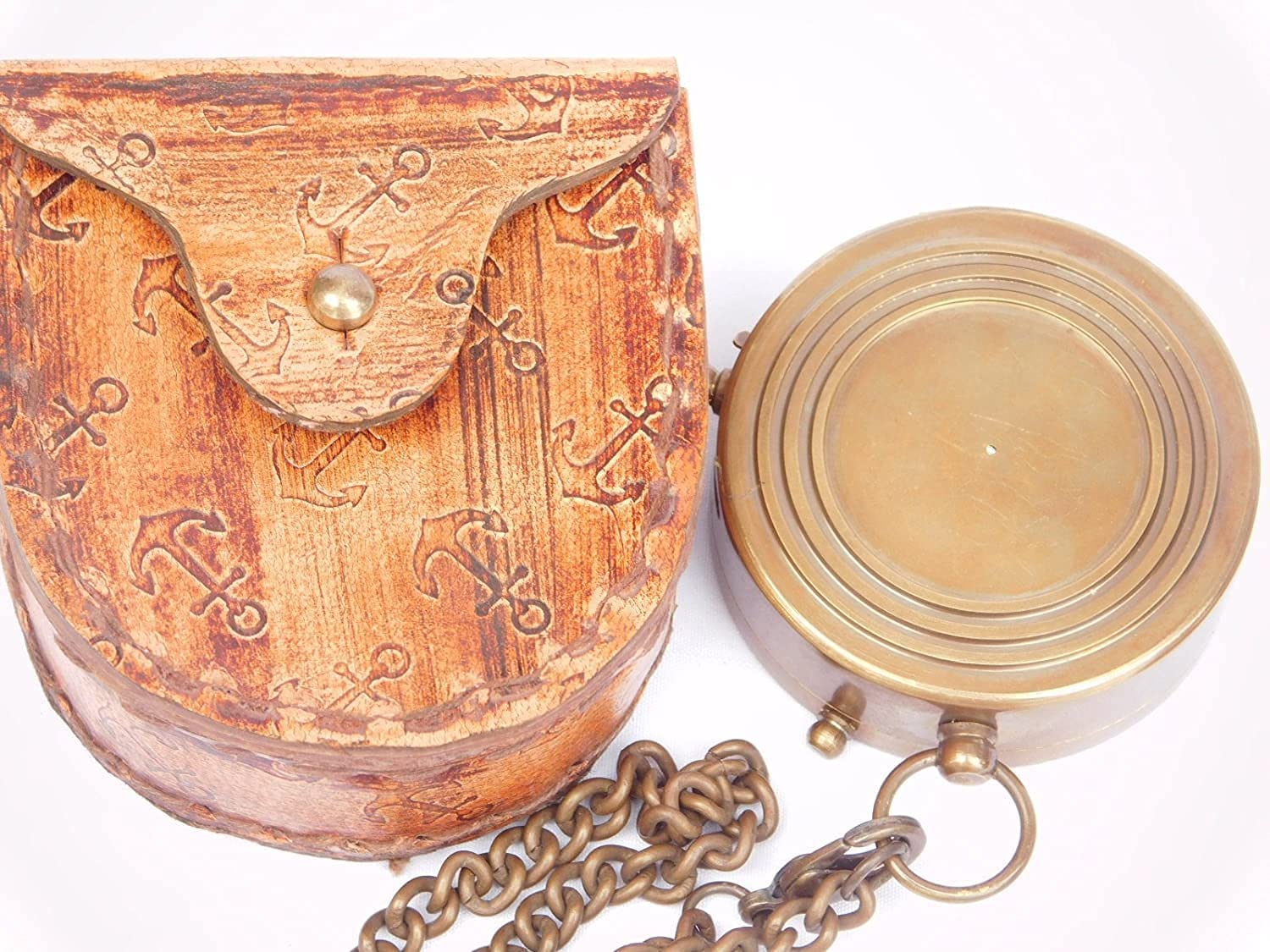 Antique Directional Magnetic Compass - Grow Old with ME Engraved Brass Compass On Chain with Leather Case 1