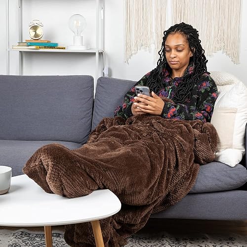 Manta XXL patentada con bolsillo para el pie, exquisitamente expresso, tamaño extra grande de 60 x 84 pulgadas con bolsillo profundo para los pies