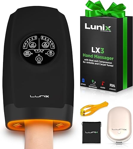 Lunix LX3 masajeador de manos inalámbrico, máquina de masaje shiatsu con calor y compresión, 6 niveles de terapia de puntos de presión para