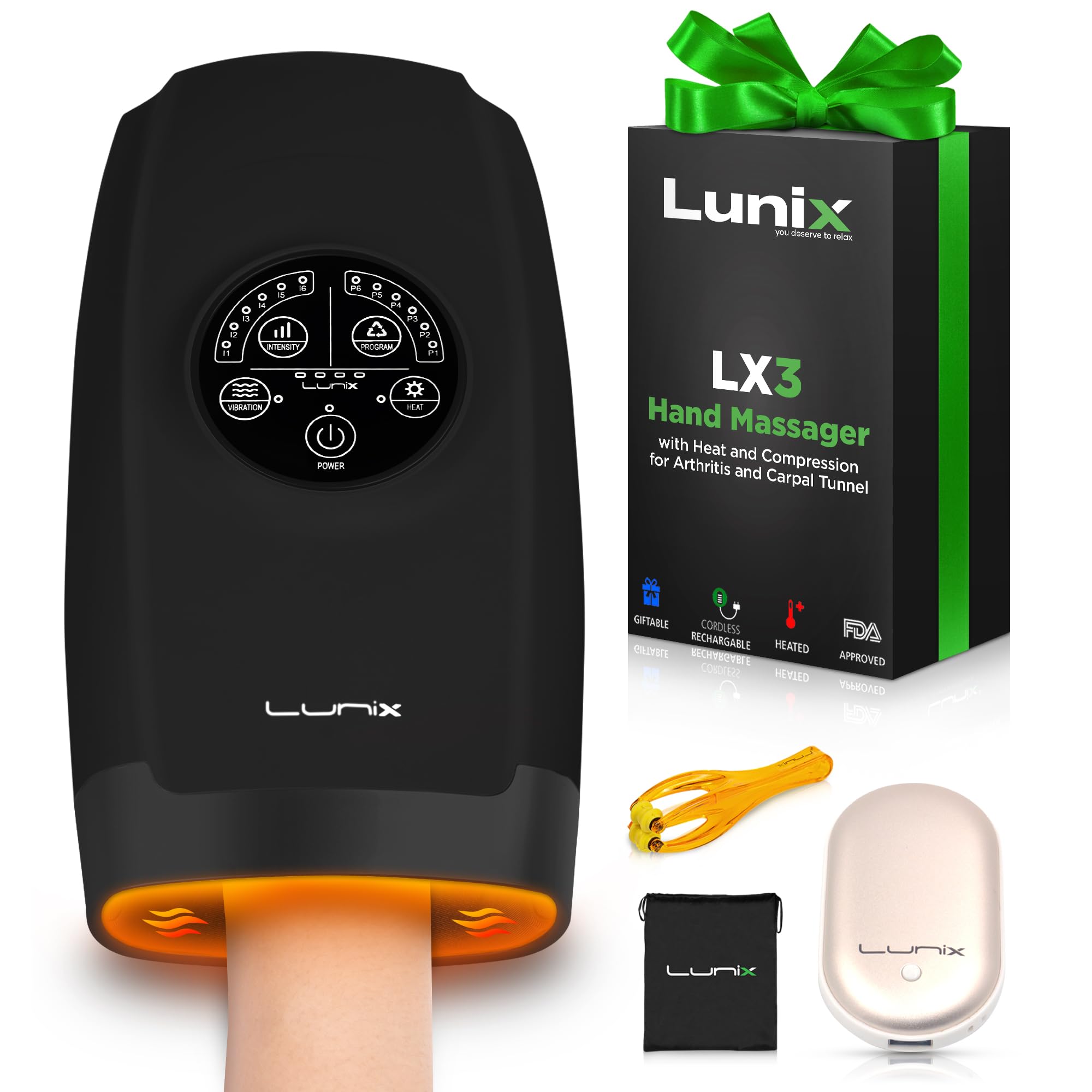Lunix LX3 Cordless Hand Massager, Shiatsu Massage Machine with Heat and Compression 6 Levels Pressure Point Therapy for Arthritis, Pain Relief, Carpal Tunnel and Finger Numbness