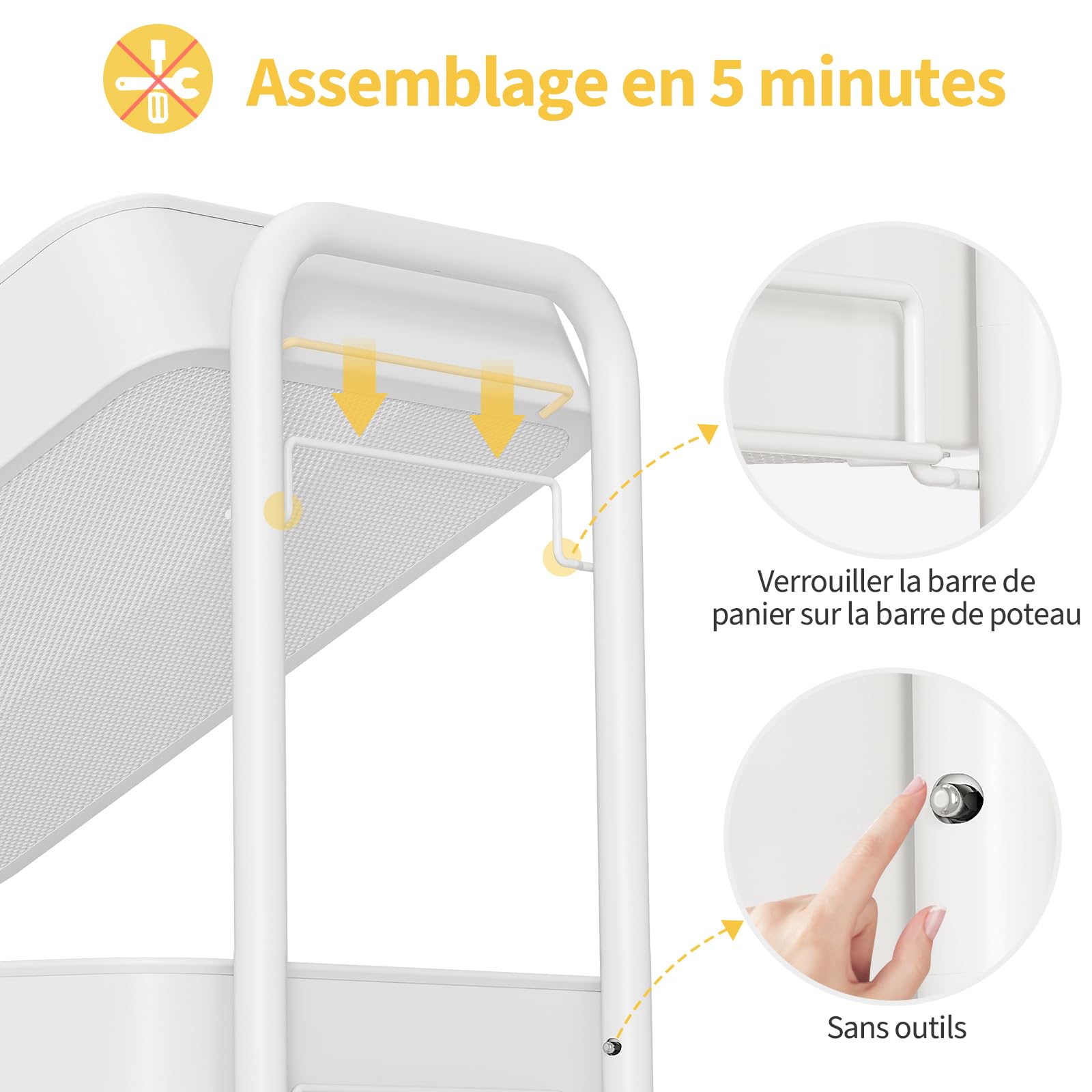 KINGRACK Chariot de rangement en métal à 4 niveaux sur roulettes, pour livres de beauté, thé, art du thé, pour la maison, la salle de bain, la cuisine, le linge, pas besoin de vis, chariot utilitaire