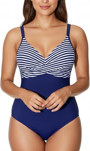 LIZNES Women's One Piece Swimsuit Tummy Control Bathing Suit Front Criss Cross V