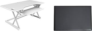 Rocelco 46" Large Height Adjustable Standing Desk Converter with Anti Fatigue Mat BUNDLE - Quick Sit Stand Up Triple Monitor Riser - Retractable Keyboard Tray - White (R DADRW-46-MAFM)