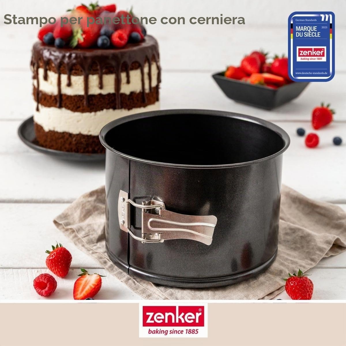 Zenker Teglia apribile extra alta – diametro 18 cm – lamiera d'acciaio nera metallizzato con rivestimento antiaderente – ideale per torte alte e panettoni italiani – Made in Germany