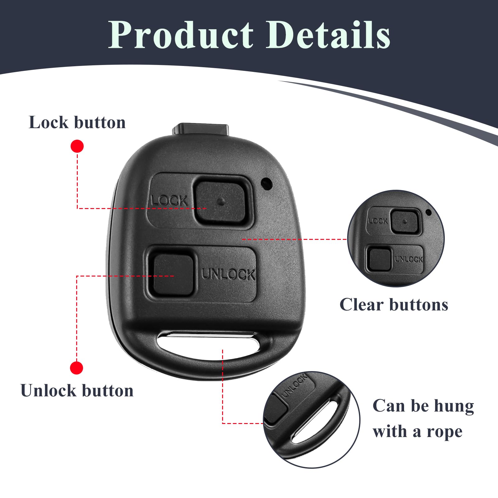 2 cover protettiva a 2 pulsanti per chiave remota in gomma compatibile con Rav4 Yaris MR2 MK3 Corolla Celica Land Cruiser, nero