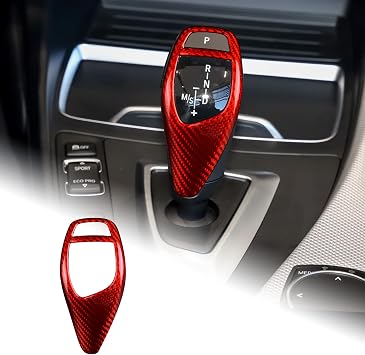 AIRSPEED Carbon Fiber Gear Shift Knob Cover Sticker Center Control Shifter Head Protecter Interior Trim Cover for BMW F20 F21 F22 F23 F30 F34 F35 F32 F33 F36 Accessories, Red