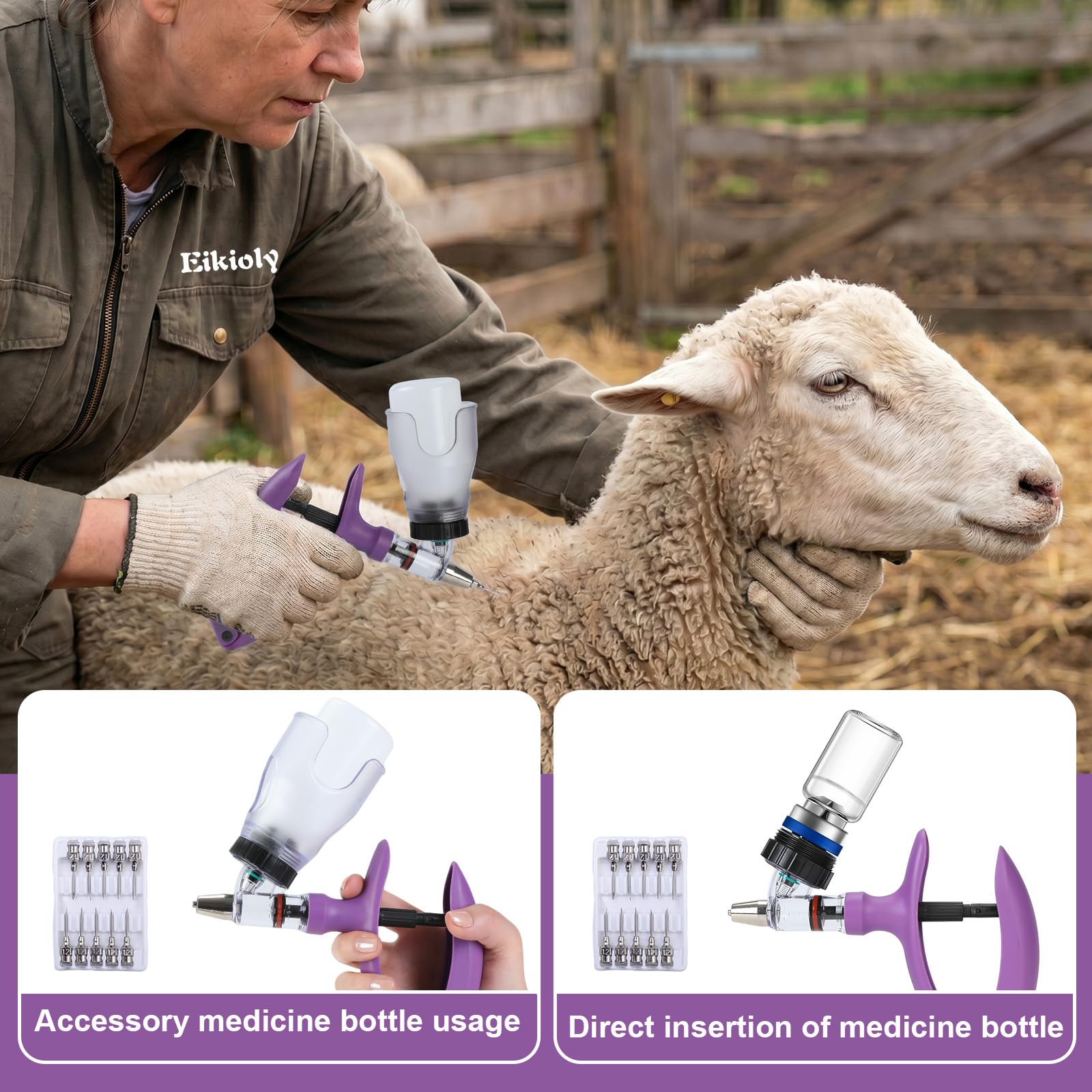 5 jeringas para ganado ML, Inyector Automático Permanente, Jeringa de vacuna Continua Ajustable, Aves y para Cerdos, Ganado, Ovejas, Equipo de Aves (púrpura, 5 ml)