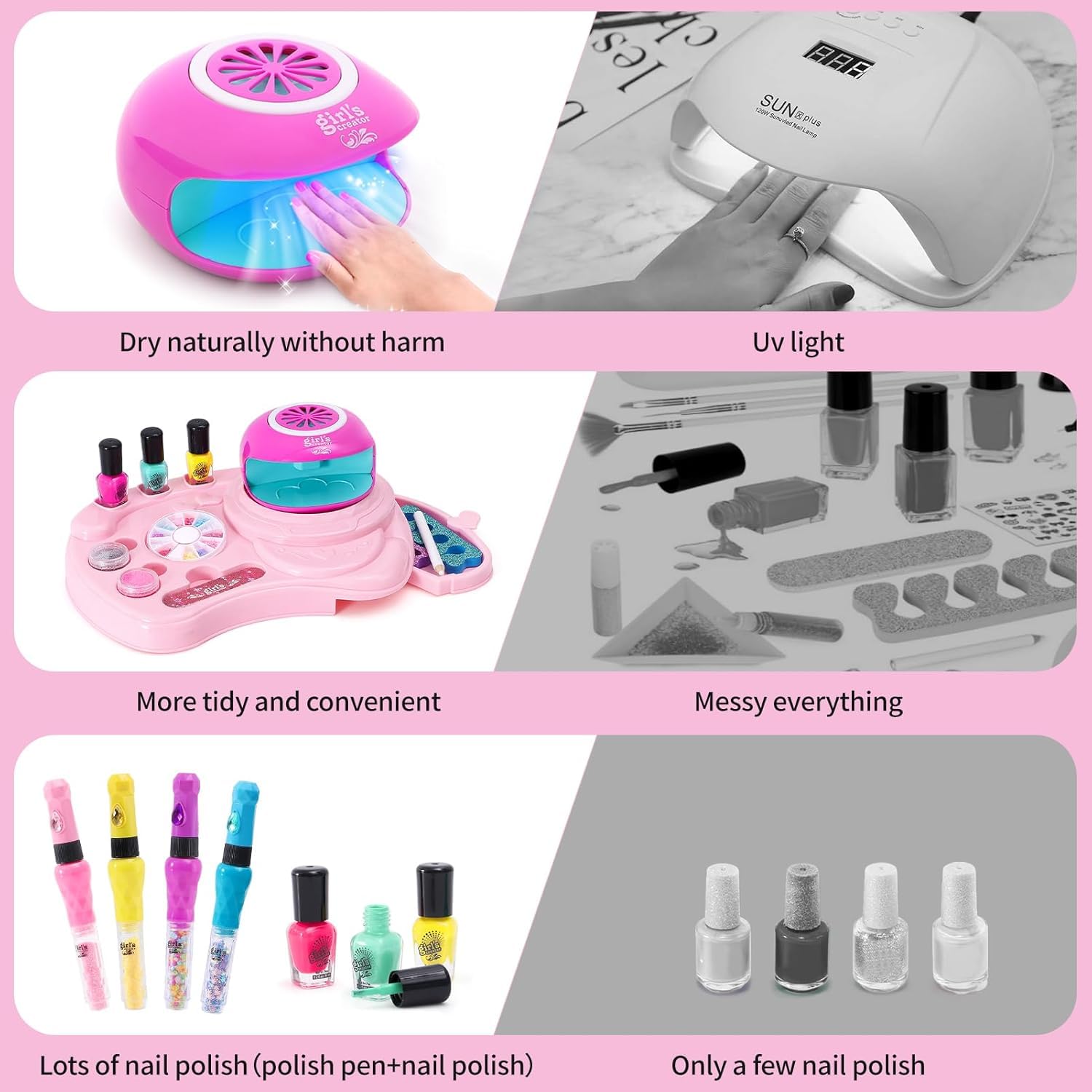 Nagelstudio Kinder Mädchen Geschenk 6 7 8 9 10 11 12 Jahre, 3 in 1 Nagellackstift Nageltrockner Peel Off Nagellack Kinder Nageldesign Nagelset Geburtstag Geschenke Mädchen Spielzeug 7-10 Jahre