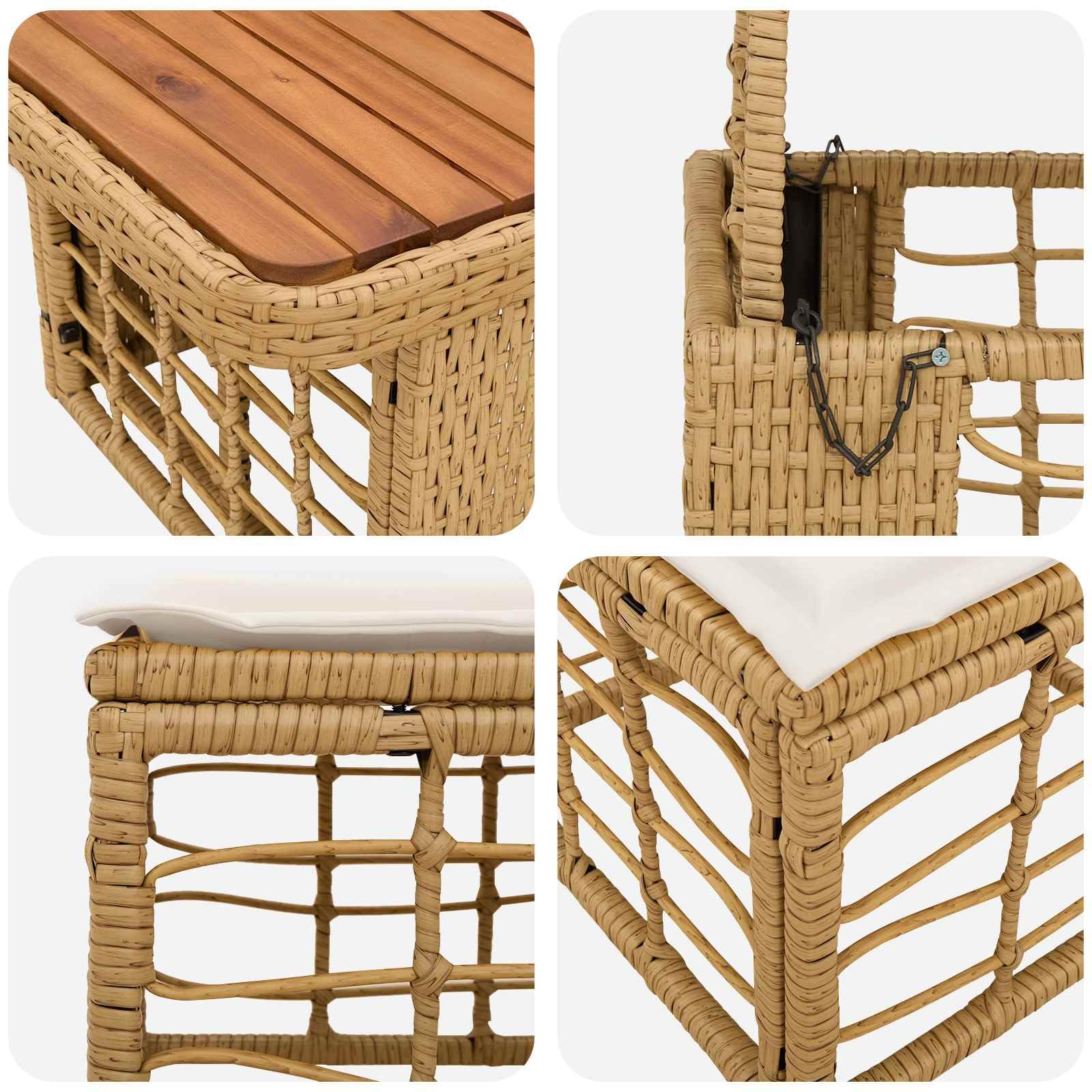 Juego de comedor de jardín con mesa regulable en altura (4 piezas) | Moderno juego de balcón de madera de acacia engrasada y polirratán para terraza y jardín, incluye cómodos cojines de asiento.