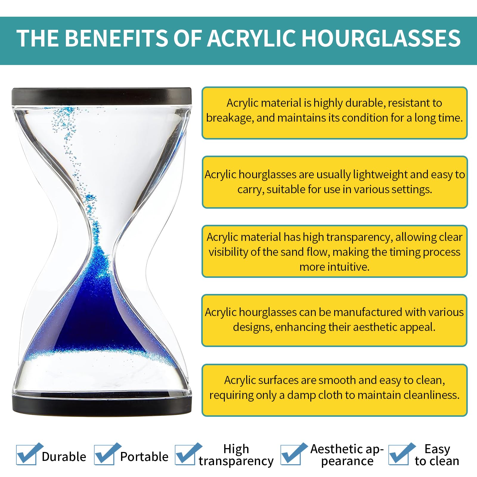 Clessidra a Sabbia 10 Minuti con Effetto Anti-Gravità – Timer Sensoriale Premium, Sabbia Mobile per Decorazione Vintage da Scrivania, Aiuto Concentrazione per Adulti e Bambini(Blue)